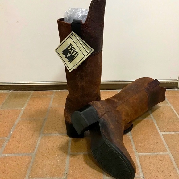 FRYE AUTUMN SHIELD TALL REDWOOD OILED SUEDE & LEATHER BOOTS SIZE 7 - Picture 4 of 13